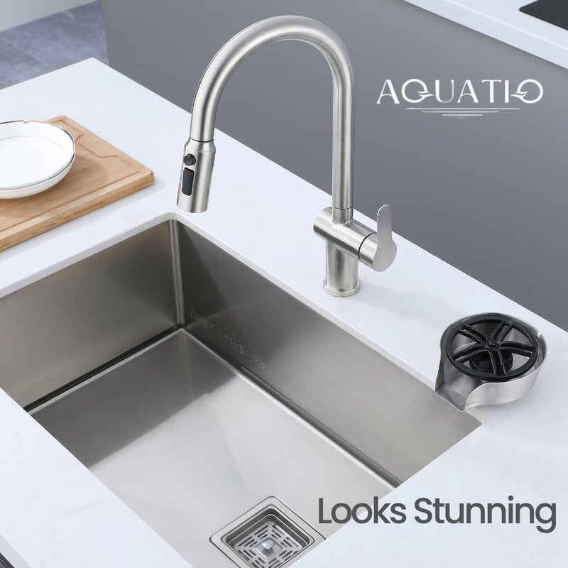 AquatiQ 2 in1 Glass Rinser for Kitchen Sink - Stainless Steel Cup Cleaner - Counter Top Bottle Washer - Kitchen Sink Accessories - Attachements - Sink Sprayer (Nickel) - Image 4